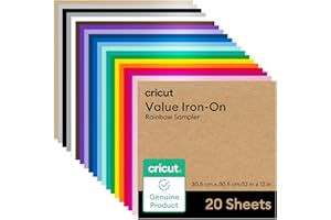 Cricut Vinilo Termoadhesivo - 20 Hojas para Manualidades - 30.5 cm x 30.5 cm (12" x 12") - Vinilo Textil para Ropa