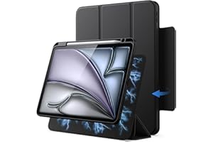 JETech Magnetyczne Odpinane Etui do iPad Air 11 Cala M3/M2 (2025/2024), iPad Air 5./4. z Pencil Uchwyt, Zdejmowana Obrotowa Osłona, Stojak Portretowy/Poziomy (Czarny)