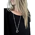 Aneneiceera Boho Long Love Pendant Necklace Silver Minimalist Heart Necklace Chain Hollow Heart Drop Necklace Jewelry for Women and Girls Gifts(Silver)