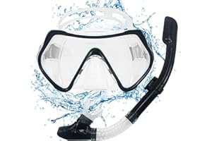 POPOYU Dry Top Snorkel and Mask for Adults,Panoramic Wide View Scuba Mask Diving Goggles,Anti-Fog Anti-Leak Scuba Snorkeling Packages,Dry Top Snorkel Tube Kit for Snorkeling Scuba Diving Swimming