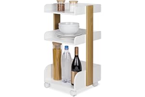bomoe Carro de Cocina con 4 Ruedas bloqueables y 3 estantes Bosse - Madera FSC® Carro para Servir Carro para Manualidades Mesa Mueble Auxiliar Cocina 32x35x69cm Blanco y Roble