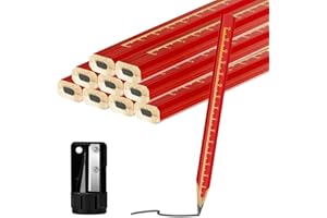 PalProt 10 Pack Carpenters Pencil Red Flat Builders Pencils Heavy Duty Joiners Pencil, 1 Carpenters Pencil Sharpener for Woodworking Marking Tool