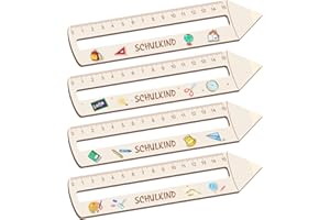 Ntwdby Personalisiertes Lineal zur Einschulung, 4 Stück Lesehilfe Kinder 1 Klasse, 19cm Lesezeichen Holz Lineal, lesehilfe lineal, Geschenke für Mädchen und Jungen zum Schulanfang