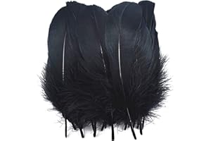 Gurxi Plumas Naturales Real Halloween Negras Plumas de Ganso Natural Negras Real Plumas Naturales de la Boda Negras para Festivales de Halloween Máscaras Disfraces Manualidades Niños 200 Piezas