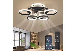 ‎MQW LED Leise Deckenventilator Mit Beleuchtung, 66W Dimmbar Deckenleuchte Mit Ventilator, Mit Fernbedienung Und APP Timer Lampe Mit Ventilator,für Wohnzimmer Schlafzimmer Kinderzimmer（Schwarz）