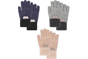 QKURT 3 pary zimowych rękawiczek dziecięcych, ciepłe rękawiczki dziecięce, ciepłe rękawiczki z dzianiny dla dzieci, magiczne elastyczne rękawiczki unisex dla chłopców lub dziewcząt w wieku 3-8 lat