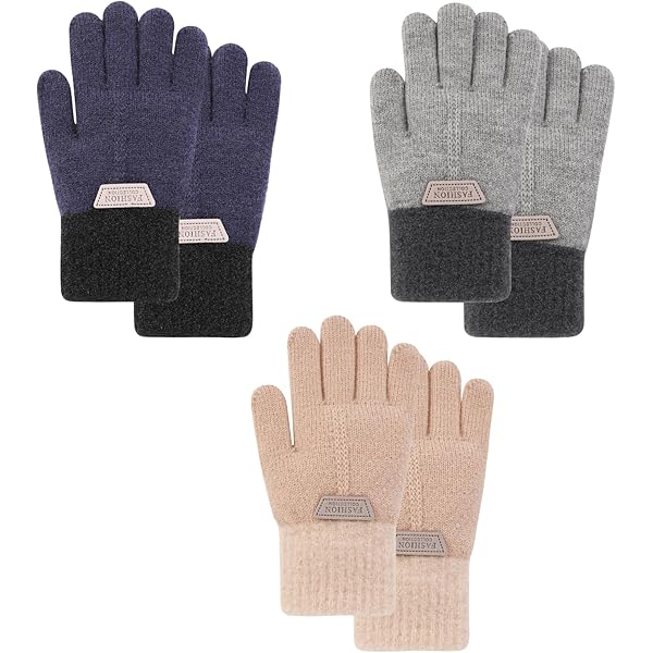 3 paren kinderen fleece handschoenen winter zachte warme handschoenen voor jongens buitenactiviteiten (zwart, grijs, 8-12 jaar