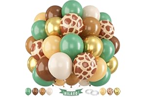 HILAVO Sage Green Brown Balloons 60 Pcs Jungle Safari Avocado Green Retro Brown Gold Apricot Balloons 12 Inch Giraffe Khaki Brown Balloon for Boys Woodland Wild Animal Baby Shower Birthday Party Decorations