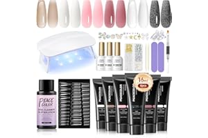 PEACECOLOR Kit Unghie Gel Completo Set Unghie Ricostruzione Set 6 Colori Nudo Rosa 16ml con Base y Top Coat per Principianti al Fai Da Te a Casa Kit Unghie Gel Nail Art
