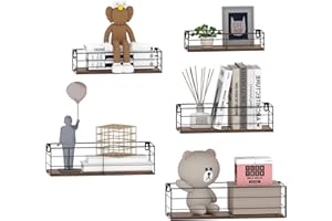 ‎HORLIMER HORLIMER 5er-Set Wandregal, Schweberegal mit Schwarz Metal Stäben und Braun Holzbrett, Rustikale Regal Wand für Küche, Bad, Schlafzimmer, Wohnzimmer und Büro (Rechteckig)