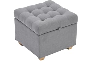 LEITING Large Storage Ottoman Toy Box Chair Seat Foot Stool Footstool Footrest Cube Pouffe Upholstered with Linen Fabric Cover (Dark Grey-B3)