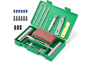 SHYOSUCCE Kit de reparación de neumáticos de 71 Piezas, Kit de reparación de neumáticos de Alta Resistencia con manómetro y Guantes para Coche, Moto, ATV, Jeep, camión