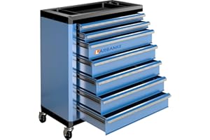 LARBANKE Werkstattwagen 7 Schubfächer,multifunktionaler Rollcontainer Mobile Werkstattwagen,Werkzeugwagen mit Zwei Schlüsseln abschließbar &Antirutschmatten, 2 Rollen mit Feststellbremse,Blau
