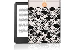 DOODLREAM Japanese Wave and Cat eBook Reader Sleeve for 6-7" e-Reader, Seigaiha Wave E-Reader Case with Button Closure, Waterproof Fabric Double-Sided Printed E-Book Cover for Screen Protection