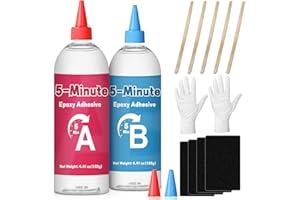 DINGSEN 5 Minute Epoxy Glue - Clear, 8.8 oz, Quick Cure, Waterproof & Tough, 2 Part Epoxy Adhesive for Hard Plastics, Metals, Ceramics, Wood, Etc