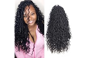 Xtrend 14 Inch 8 Packs Black River Goddess Faux Locs Crochet Hair Wavy With Curly Ends 14Strands/Pack Pre-loop Synthetic Crochet Braids Twist Braiding Bohemian Faux Locs Hair Extensions 1B#