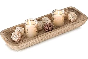 Romadedi Bandeja decorativa de madera, bandeja decorativa alargada, bandeja para llaves, bandeja de madera, rectangular, decoración de mesa, mesa de comedor, salón, artículo decorativo, cuenco para