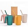 Unbreakable Drinking Cups, 350 ML Plastic Drinking Cups Reusable Cup for Kids Adults, 4 PCS Coffee Mugs with Handle, 4 PCS Straws, Hot or Cold Water Milk Tea Tumblers, Dishwasher and Microwave Safe