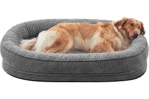 PAWK Panier Chien Grande Taille XXL Orthopedique, Memoire de Forme Lit pour Chien, Canapé Chiens Dehoussable Lavable, Lit Ovale Imperméable, Gris