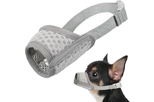 MAYERZON Museruola per cani, in rete traspirante, per cani da XXS a XXL, Chihuahua, Beagle e Golden Retriever, museruola regolabile per mordere e masticare, permette ansimare e bere (grigio, XXS)