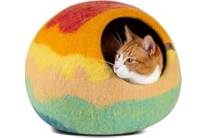 MEOWFIA Jaskinia dla kota – wysokiej jakości filcowe legowisko dla kotów domowych, ręcznie wykonane, 100% wełna z merynosów (żywe odcienie) (rozmiar M, kość słoniowa)