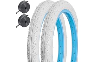 FENGCAN 16x1.75 Blanc Pneu de vélo 47-305 Bicyclette Pneu et 16 Pouces Chambres à air Renforcée AV32mm Valve Schrader Convient pour 16x1.75 Brouettes/BMX/Ville/Route Pneu de vélo (2-PCS)