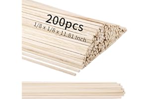 HUIGULI 200 Pcs Square Wooden Sticks Dowels, 300 * 3 mm Unfinished Natural Wooden Sticks, Candy Floss Cotton Candy Food Grade Wood Sticks, Rods Hardwood Sticks for Crafts and DIY (Square)