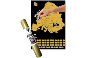 Global Walkabout Scratch Off Europe Map with Flags background – Deluxe Travel Size European Map Poster – Countries and Facts – Travel Gift (Black)