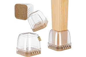 Euqvunn 18pcs Feltrini per Sedie Quadrati, Gommini per Sedie in Silicone con Feltro, Trasparente Tappi Proteggi Gambe per Mobili, Protezione per Gambe Delle sedie per Antigraffio 14-19mm