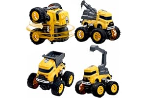 AROZXIN Giocattoli Monster Truck da costruzione - 4 pezzi escavatore, miscelatore, gru, camion ribaltabile giocattolo | Spingere e andare attrito alimentato auto veicoli acrobatici Playset