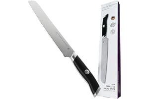 STEWART & BRADLEY 20Cm/8Inch MasterPro Series Bread Knife. Full Tang, Razor Sharp, Ultra Fine Highly Tempered German Steel 4028, Forged to 1400 Degrees, Precision Diamond Sharpened Sharp Knives.