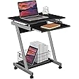 Yaheetech Z-Shaped Small Computer Desk with Sliding Keyboard 4 Wheels for Home, PC Table Movable Portable Table on Wheels for Laptop Foldaway Trolley Study Workstation Z Desk for Small Spaces, Black