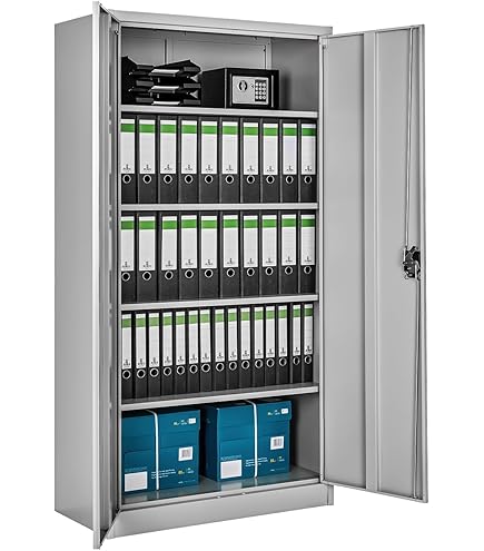 Dossierkast, afsluitbare garagekast, 3 niveaus, bureaukast, werkplaatskast met verstelbare planken, voor kantoor, garage en bijkeuken, wit