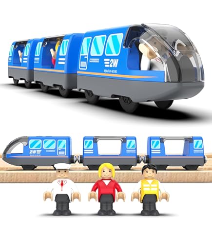 Treno Locomotiva Elettrica In Legno – A Batterie Con Carrozza, Passeggeri, Magnetico