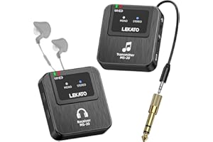 LEKATO Sistema di monitoraggio in-ear wireless con custodia di ricarica, sistema IEM stereo professionale 2,4 G con trasmettitore e ricevitore Beltpack per studio, prove di banda, piccoli concerti