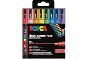 POSCA Mitsubishi Pencil - Pochette 8 Marqueurs PC3M - Pointe Fine - Peinture à Base d'Eau - Tout Support - Couleurs Paillette