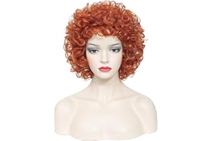 PORSMEER, parrucca riccia rosso-arancione per donne con collana, costume da padrona di casa, arancio rossastro, soffice, parrucche sintetiche, per adulti, donne, cosplay, Halloween, feste