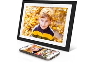 Cornice Digitale WiFi in legno, 10.1 Pollici Touch Screen Prospettiva Completa IPS HD 1280x800 32GB SONVGOO Portafoto Digitale Rotazione Automatica, Condividi foto/video tramite Frameo App