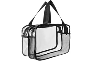 Aucuu Neceser de Aseo Transparente, Bolsas Portátil de Maquillaje de PVC, Bolsa Transparentes para avión, Cosmético Organizador Mujer Impermeables para Viajes, Almacenamiento, Baño