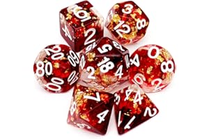 Haxtec DND Dice Set Red D&D Dungeons and Dragons Polyhedral Dice Set Resin (Red Clear Gold Foil(Conspiracy))