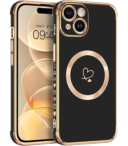 Coque HZLFCZL IPhone 15 Plus - Magnétique MagSafe - Cœur Mignon - TPU Souple Galvanisé - Protection Caméra