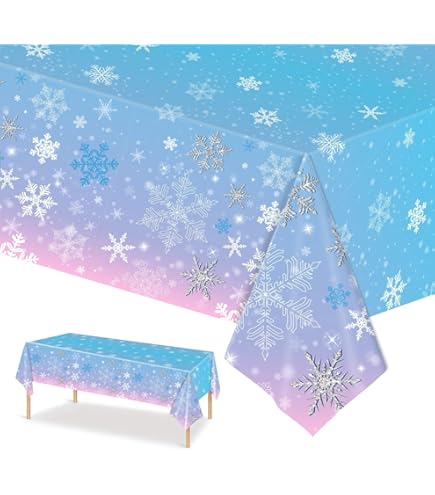 4 Tovaglie Invernali Con Fiocco Di Neve - 220x130cm, Blu E Viola, Per Natale E Feste - Foto 8