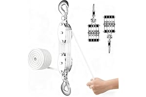 JELLYBIBO Flaschenzug Schwerlast, 2000 kg Max. Handseilzug 8:1 Flaschenzugsystem mit 20m Nylon, bis 2,5 m Hubhöhe, 270° Drehbar Arbeitssparender Flaschenzug für Jagd, Garagen, Lagerhallen, Weiß