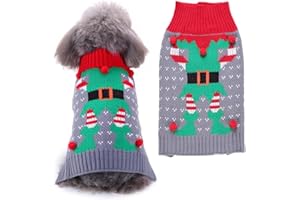 Wocharm Pet Dog Knitted Sweater Xmas Pet Jumper Clothes Puppy Cat Winter Warm Clothes Turtleneck Christmas Reindeer Knitwear Costume, for Small Medium Large Dogs(M,Grey Elf)