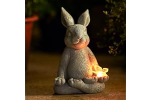 Yeomoo Statue de Lapin en méditation Yoga Ornements de jardin Extérieur - Figurines solaires de jardin avec papillon,cadeaux pour femmes maman anniversaire, figurine de lapin pour décoration de balcon
