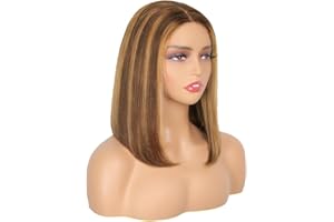 EINBEAUTY Wear and Go Glueless Wig Pre-Cut Lace Wig Human Hair Pre Plucked Natural Hairline 4/27 BOB Straight Wig Bleacheted Knots Upgraded for Black Women 4×4 HD Lace Beginner Friendly 180% Density 12inch