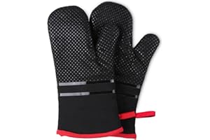 ‎FOHERE Ofenhandschuhe, hitzebeständige Küchenhandschuhe 300 °C, rutschfeste Silikon-Oberfläche, extra lang, flexibel, Dicke Handschuhe für Küche, Kochen, Backen, Grillen, Rot