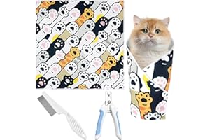 SPERMUOY Cat Grooming Wrap,Cat Wrap for Cutting Nails Katzenpflegetuch,Katzenfesseln zum Nagelknipsen mit Kamm,Selbsthaftend Katzenwickel zum Krallenschneiden(50 * 50cm)