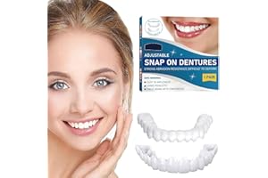 CROWNLITE 2 Pairs Snap on Veneers Dentures Fake Teeth,Temporary Veneers Teeth Top and Bottom Set,False Teeth Clip in Veneers Kit Comfortable Dentures for Men and Women,Tooth Repair Kit,Make You Instant Smile