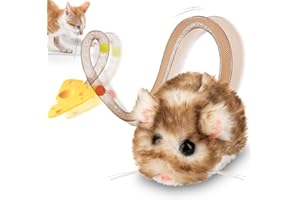 Migipaws Interactive Cat Toy,360° Rolling & Spin Migimouse with Wiggling Tail for Indoor Cats,Smart Motion Sensor, Realistic Squeak, Rechargeable Plush Kitten Toy